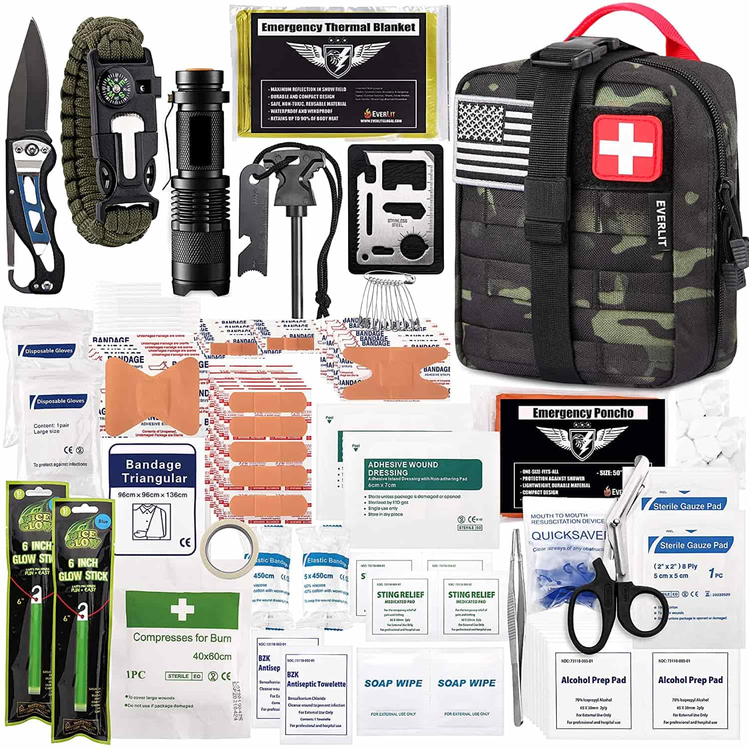 Il kit di pronto soccorso di sopravvivenza Black Camo contiene Contiene kit di pronto soccorso da 250 pezzi